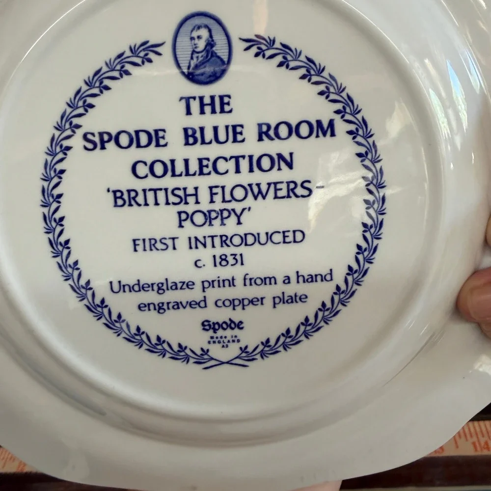 Vintage Spode Blue Room British Flowers Collection Set of 4 Plates Blue 10.5in